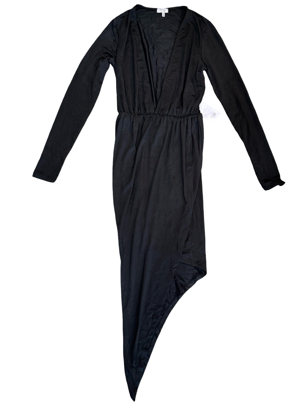 Tobi Black Asymmetrical Low Cut Long Sleeve Dress